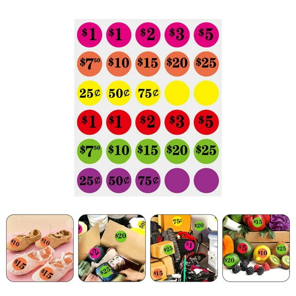 AURARMLET 6-Pack Multi-Colored Circle Stickers 1x0.4in Adhesive Labels for Retail Pricing and Item Identification