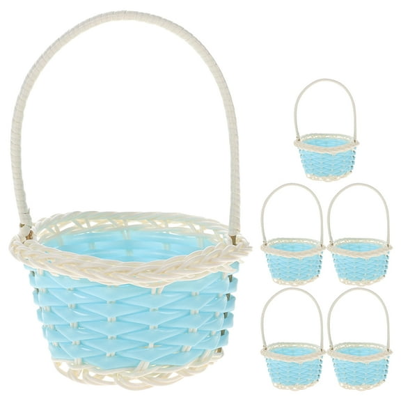 AURARMLET 6pcs Small Sky Woven Handle Baskets for Flower Petals, Decorative Storage and Baskets