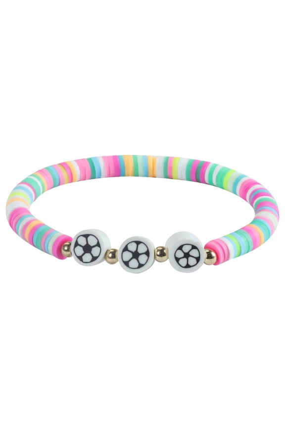 6pcs Sports Bracelets For Boys And Girls - Soccer Bracelets Accessories Polymer Clay Beads - Football Team Jewelry For Cheerleading And School