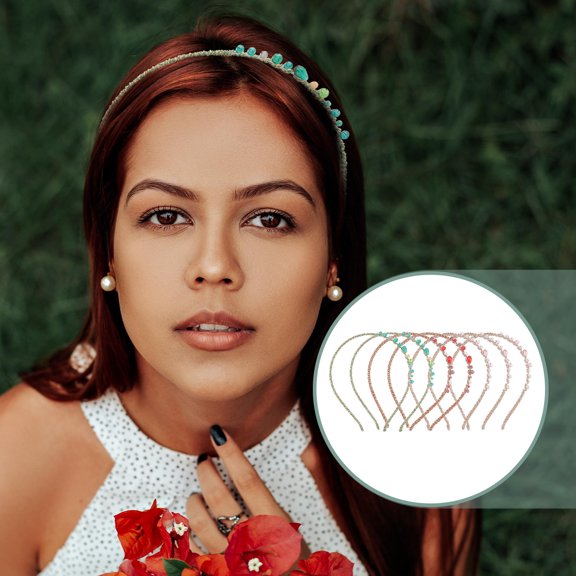 AURARMLET 7-Piece Alloy Colorful Crystal Wire Wrapped Hairbands for Women 13x0.6in
