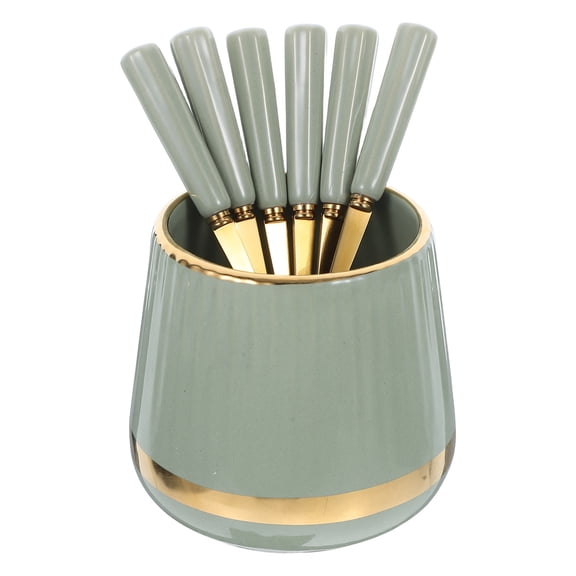 AURARMLET 7Pcs Stainless Steel Coffee Teaspoons with Elegant Light Green Ceramic Spoon Holder