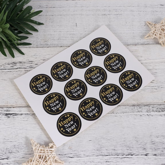 AURARMLET Black Round Labels Self Adhesive Stickers for Happy New Year Cookie Bag Sealing