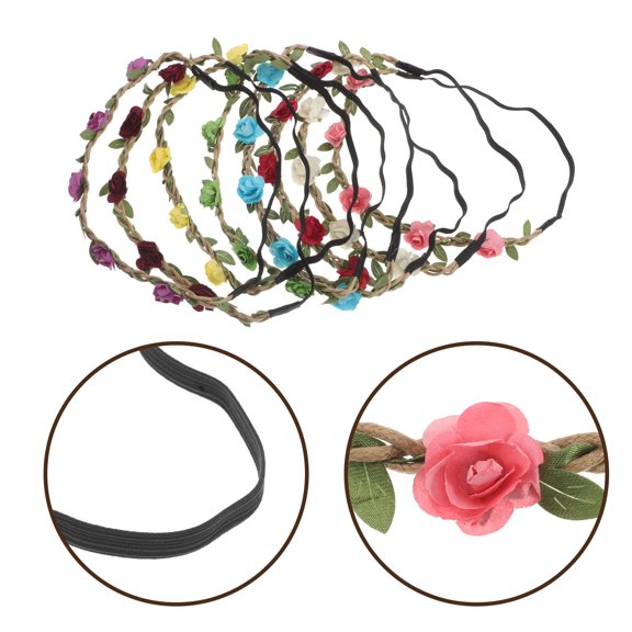 AURARMLET Boho Floral Headband Assorted Color Elastic Rose for Beach Weddings 8Pcs