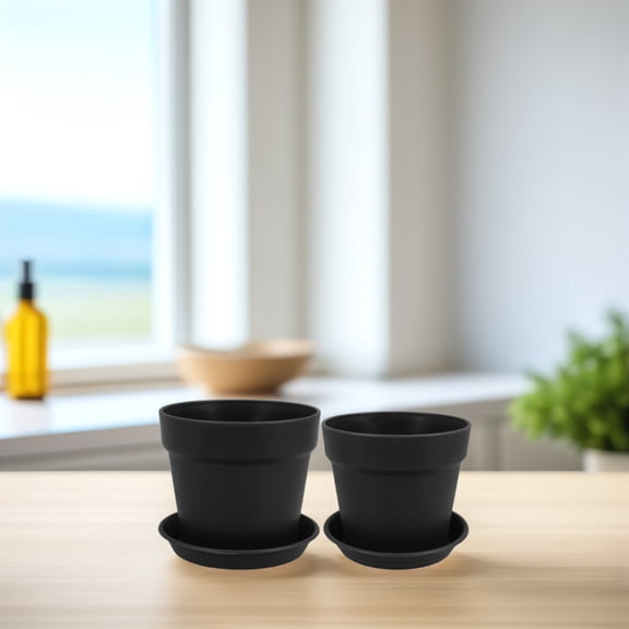 AURARMLET 8Pcs Durable Black Plant Pots for Indoor and Outdoor Use Heavy Duty Plastic Planters with Saucers