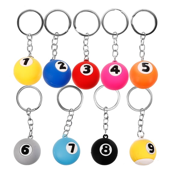 AURARMLET 9Pcs Billiards Ball Keychains Assorted Color Decorative Small Key Rings for and Decor