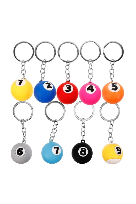 9Pcs Billiards Ball Keychains Assorted Color Decorative Small Key Rings for and Decor