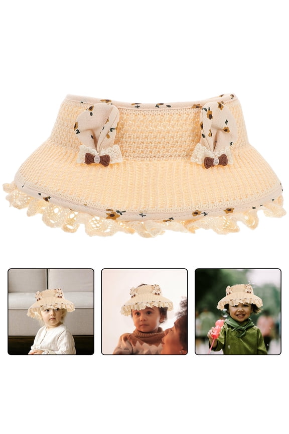 Lightweight Wide Brim Sun Hat in Beige with Bunny Ears for Outdoor Use