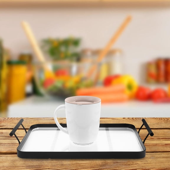 AURARMLET Elegant Rectangular Acrylic Serving Tray with Handles for Coffee Table Decor