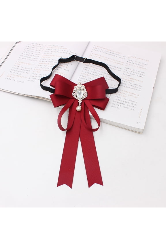 Adjustable Pre-tied Bowtie with Pattern and Rhinestone - Solid Color Neck Tie for Men Women Wedding Party Business Tuxedo