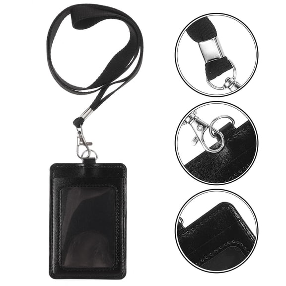 AURARMLET Work Badge Holder Vertical Badge Holder With PU Black 1Set