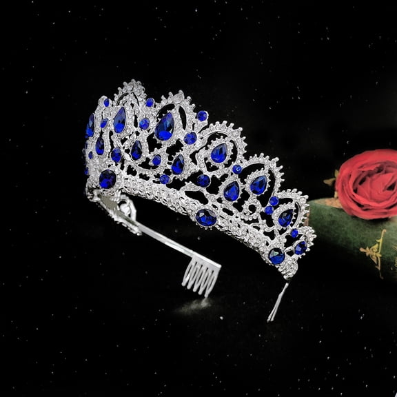 AURARMLET Blue Crystal Bridal Crown Comb with Durable Clip for Wedding and Special Occasion Decoration