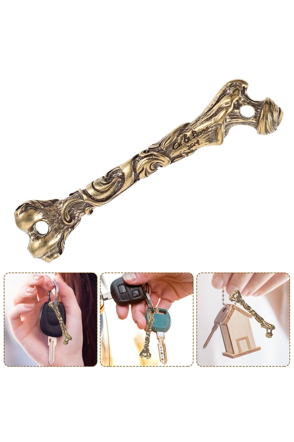 Brass Bone Key Charm Decorative Pendant for Keychain and Bag Ornament in Golden Color