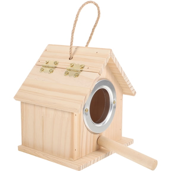 AURARMLET Khaki Wooden Parrot Breeding Box Hanging Bird House for Garden and Outdoor Use