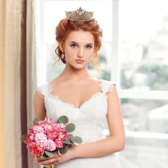 AURARMLET Golden Bridal Crown Rhinestone Headdress for Wedding Comfortable Fit