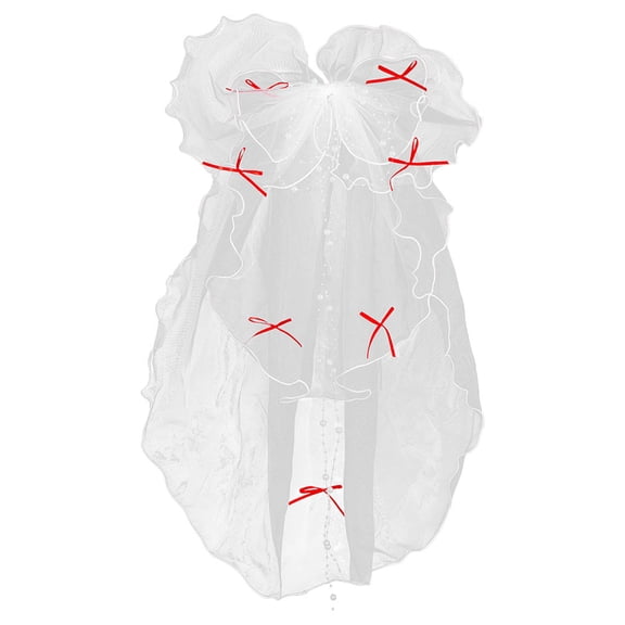 AURARMLET White 4 Tier Lightweight Bridal Wedding Veil with Decorative Bow for Bride Special Occasion