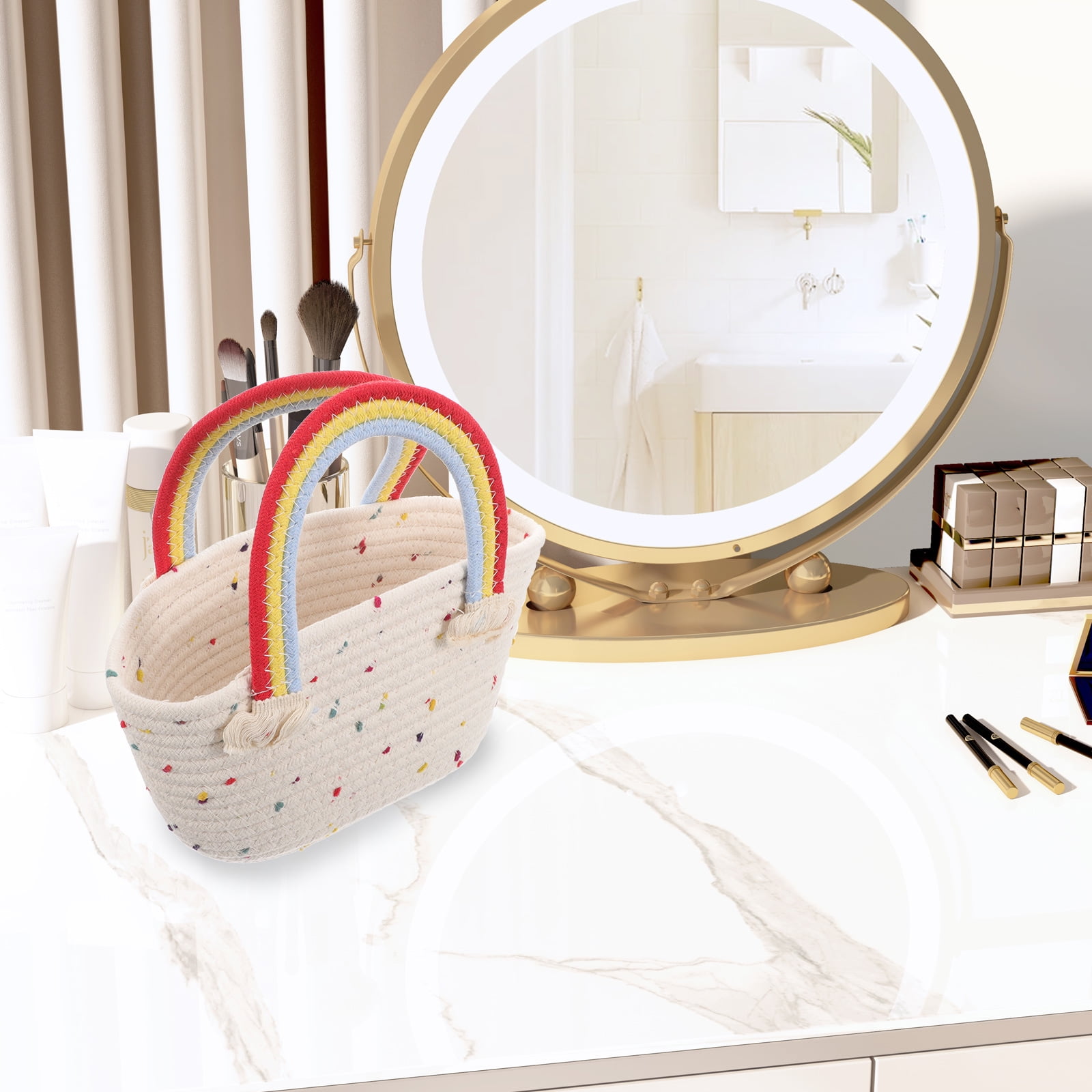 AURARMLET White Woven Bucket Bag Cotton Thread Beach Bag for Women ...