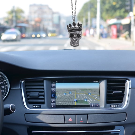 AURARMLET Car Mirror Accessories Hanging Zinc Alloy Crown Skull Design Decoration for Vehicle Interior 1Pcs