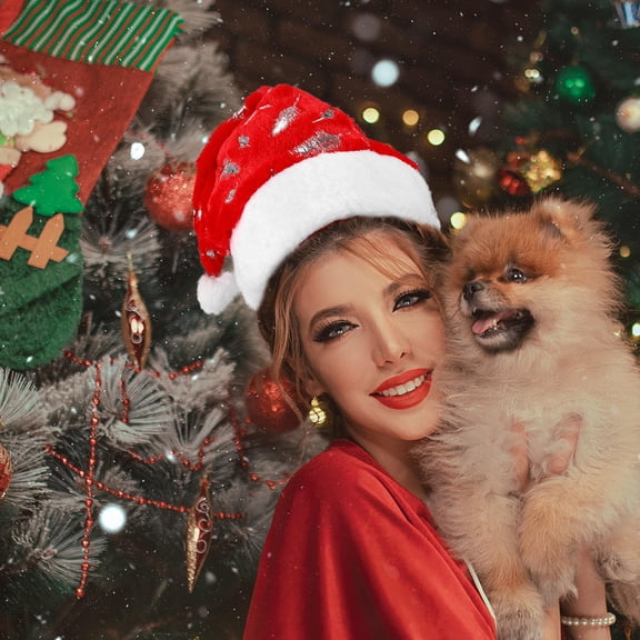 AURARMLET Christmas Decoration Red Plush Santa Hat Soft Cap for Holiday Party and New Year