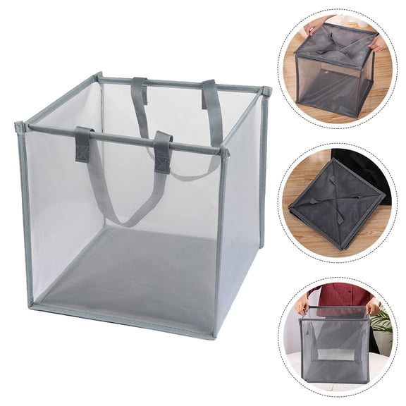 AURARMLET Large Grey Mesh Laundry Hamper Basket Foldable Storage Container