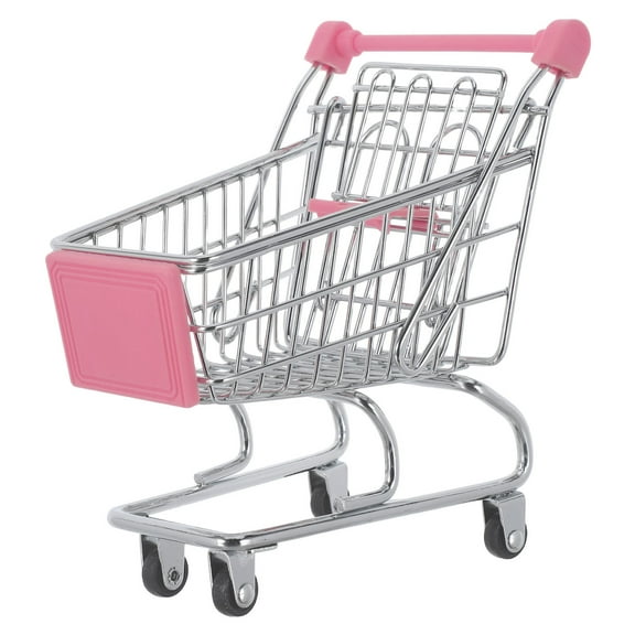 AURARMLET Compact Pink Shopping Cart with Iron Frame and Plastic Wheels for Office and Home Decor