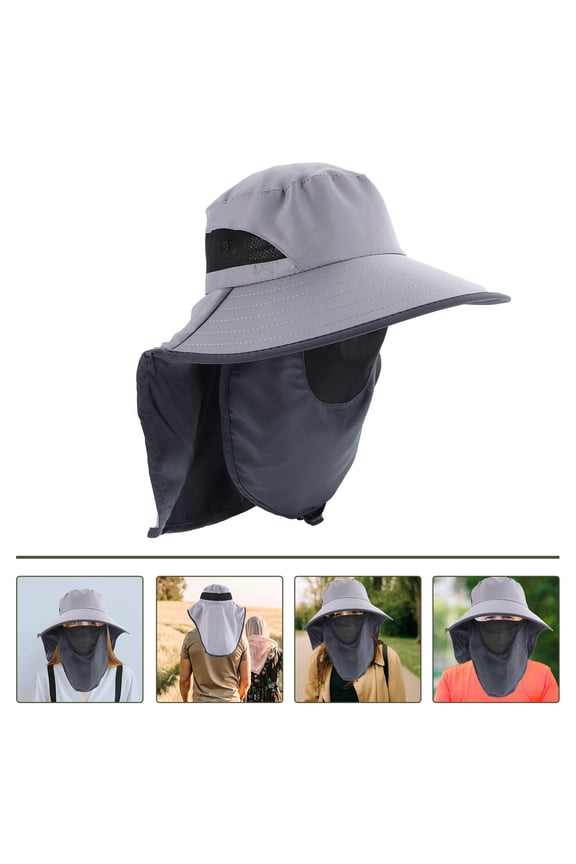 Breathable Cotton Sun Hat for Men Dark Grey Outdoor Gardening Hat with Neck Protection
