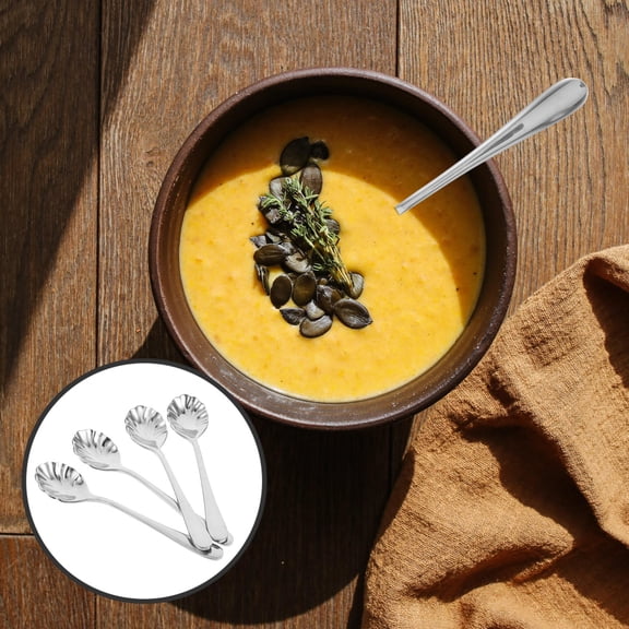 AURARMLET 4Pcs High Gloss Polished Stainless Steel Ice Cream Spoons Shell Shape