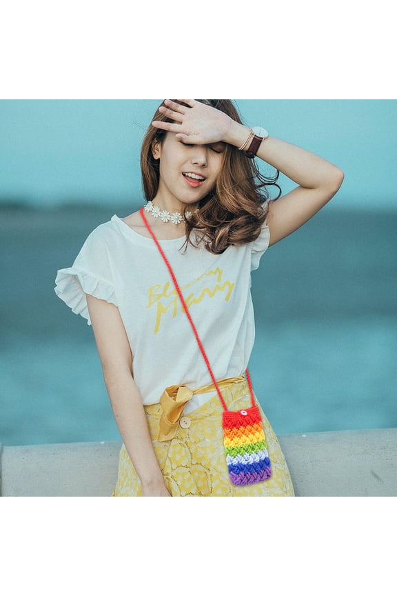 Woven Crossbody Bag Multi-Colored 1Pcs 6.3x3.9x0.8in