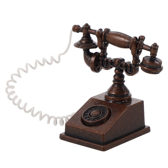 AURARMLET Dollhouse Miniatures Vintage Phone Decor Dark Brown Alloy Collectible 1Pcs