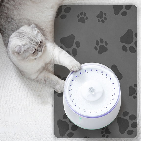 AURARMLET Dog Bowl Placemat Grey PU for Pet Owners with Anti Slip Feature 1Set