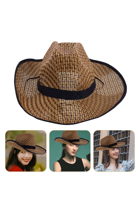 Durable Blue Straw Farmers Hat with Wide Brim for Hiking Beach Gardening