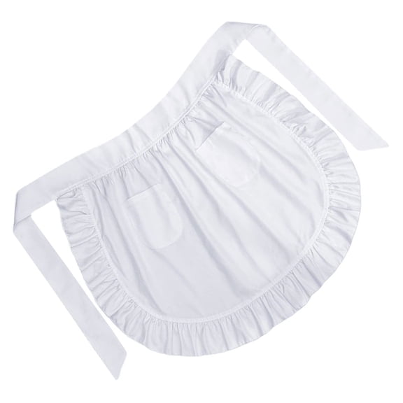 AURARMLET White Waist Apron with Two Pockets Ruffled Half Apron for Cooking Serving and Gardening