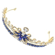 AURARMLET Elegant Blue Rhinestone Crown Headband for Bridal Wedding and Evening Decoration