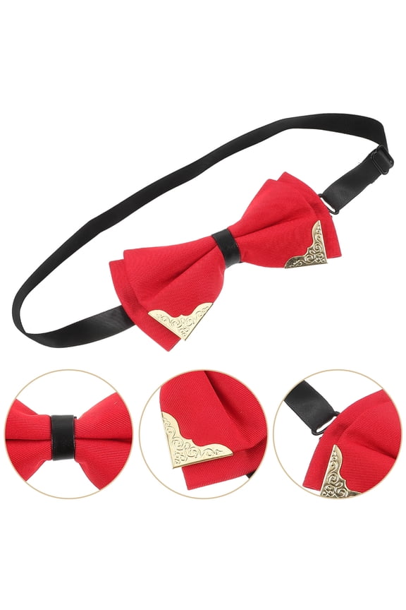 Elegant Men Bow Tie with Metal Trim Red Pre Tied Formal Tuxedo Bow Tie for Events