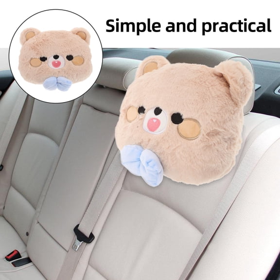 AURARMLET Embroidery Bow Plush Car Headrest Pillow with Adjustable Strap Soft Comfort for Multi-Color Vehicles and Cars