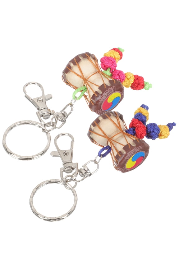 Ethnic Style Keychain with Round Drum Pendant, Decorative Plastic Key for Backpack, Assorted Colors