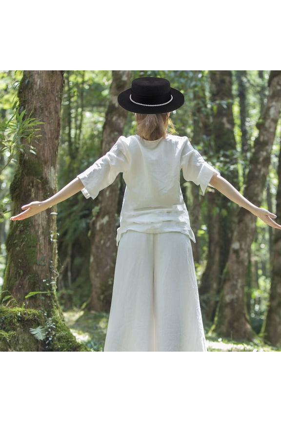 Floppy Beach Hat Women Wide Brim Hat Black 1Pack Cotton Linen UV Protection