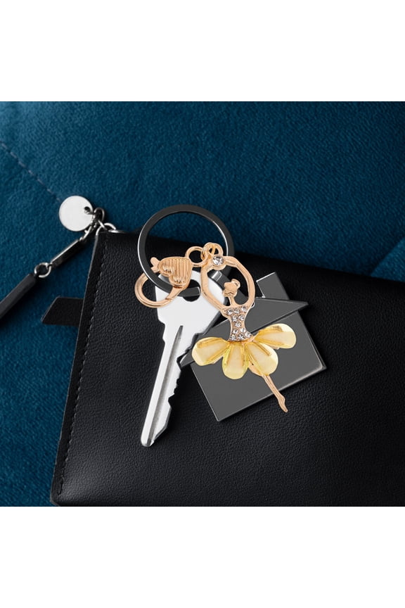 Golden Ballet Dancer Keychain with Rhinestone Charm, Metal Bag Pendant for Daily Use, , and Party Accessories