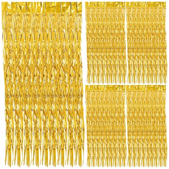 AURARMLET Golden Tinsel Backdrop Curtain for Party Decor Plastic Fringe Streamer for Birthday Baby Shower Door Decor 5pcs 3.5ft x 6.5ft