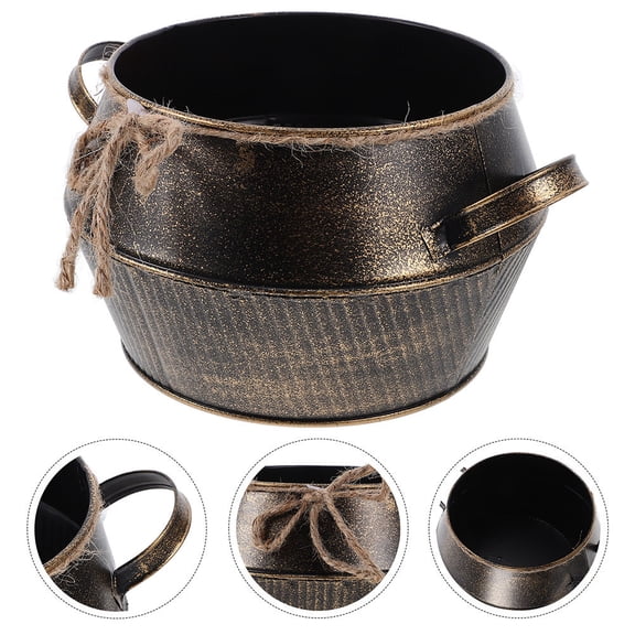 AURARMLET Vintage Style Golden Iron Flower Pot Decorative Metal Plant Bucket for Indoor and Outdoor Garden Use