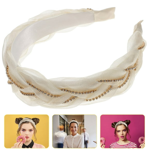 AURARMLET Elegant Rhinestone Padded Headband with White Organza for Party Decor