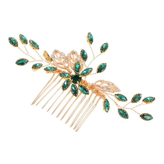 AURARMLET Handmade Alloy Rhinestone Side Hair Comb in Green for Bridal Wedding Hair