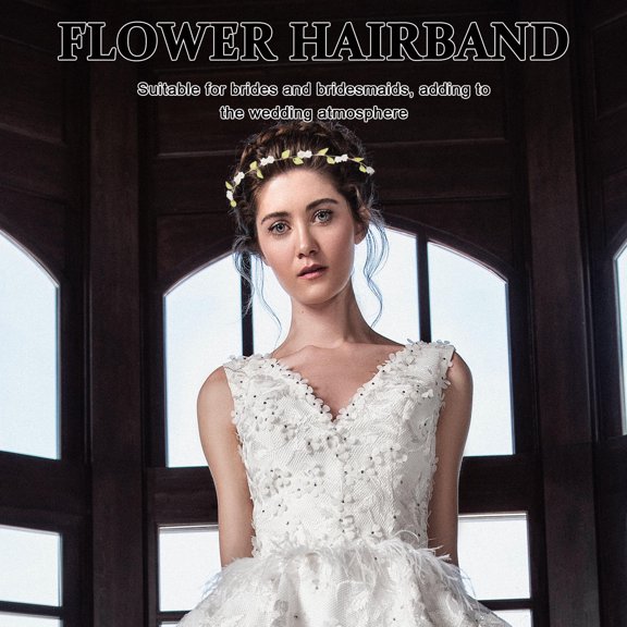 AURARMLET Green Floral Headpiece Wedding Headband for Bride Romantic Hair Accessories