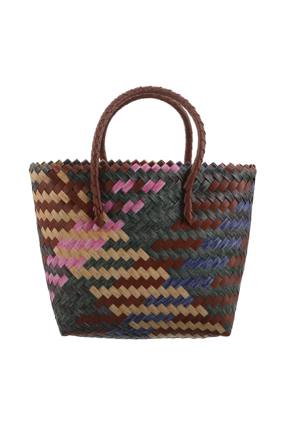 Handwoven Plastic Tote Bag with Adjustable Shoulder Strap, Stylish Multi-Color Design for Daily Use and Shopping