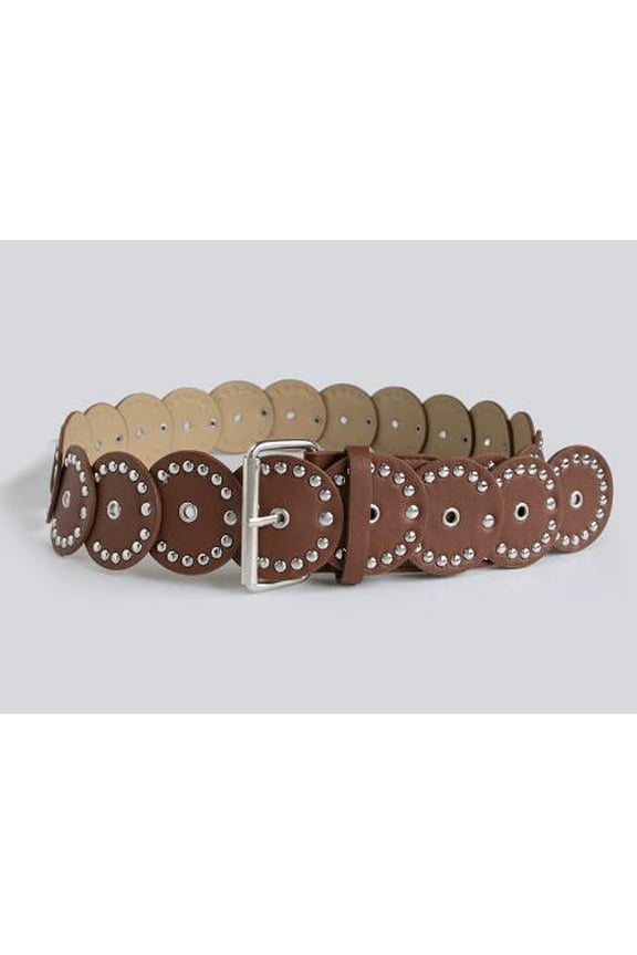 Women's Hip Belts - Boho Retro Wide Disc Belt for Cowgirl Style - Studded Punk PU Waistband with Chunky Rivet Discs