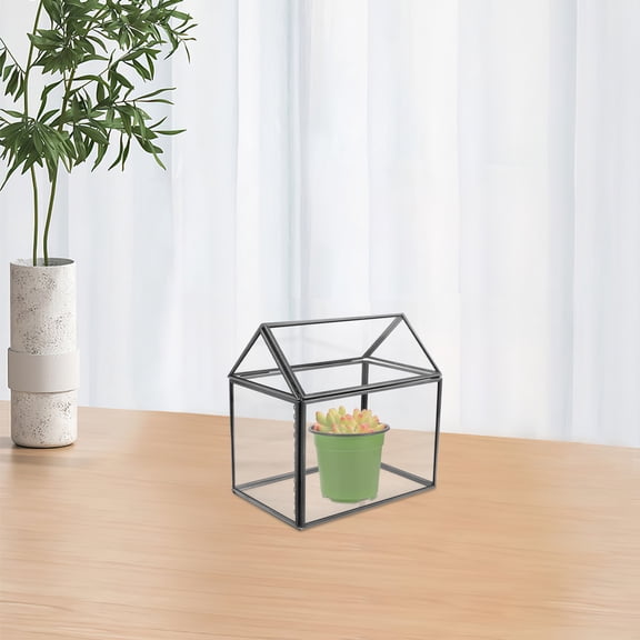 AURARMLET House-Shaped Glass Terrarium, Tabletop Mini Greenhouse Display Case for Preserved Flowers, Moss, Decor
