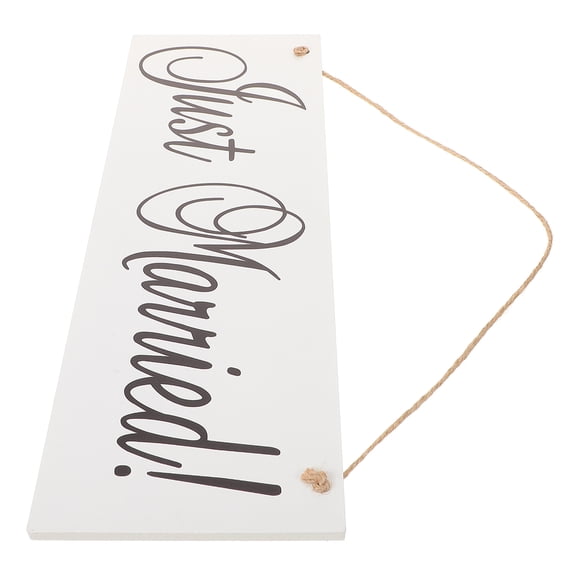 AURARMLET Just Married Wooden Hanging Sign for Weddings White Rectangular
