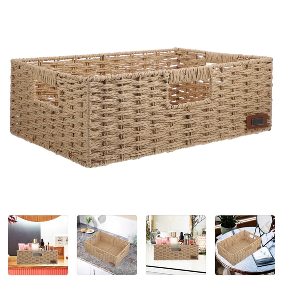 AURARMLET Khaki Handwoven Basket Storage Bin Reusable Decorative Organizer for Home, Office, Closet, Living Room Use