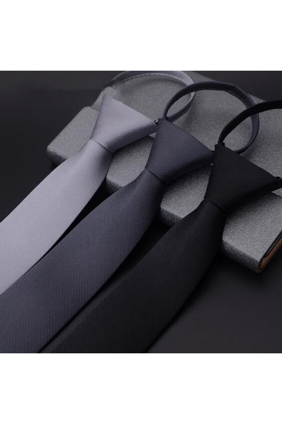 Men's Zipper Tie with Quick Expand Collar Slim Fit Design for Wedding Dark Grey 1 Piece