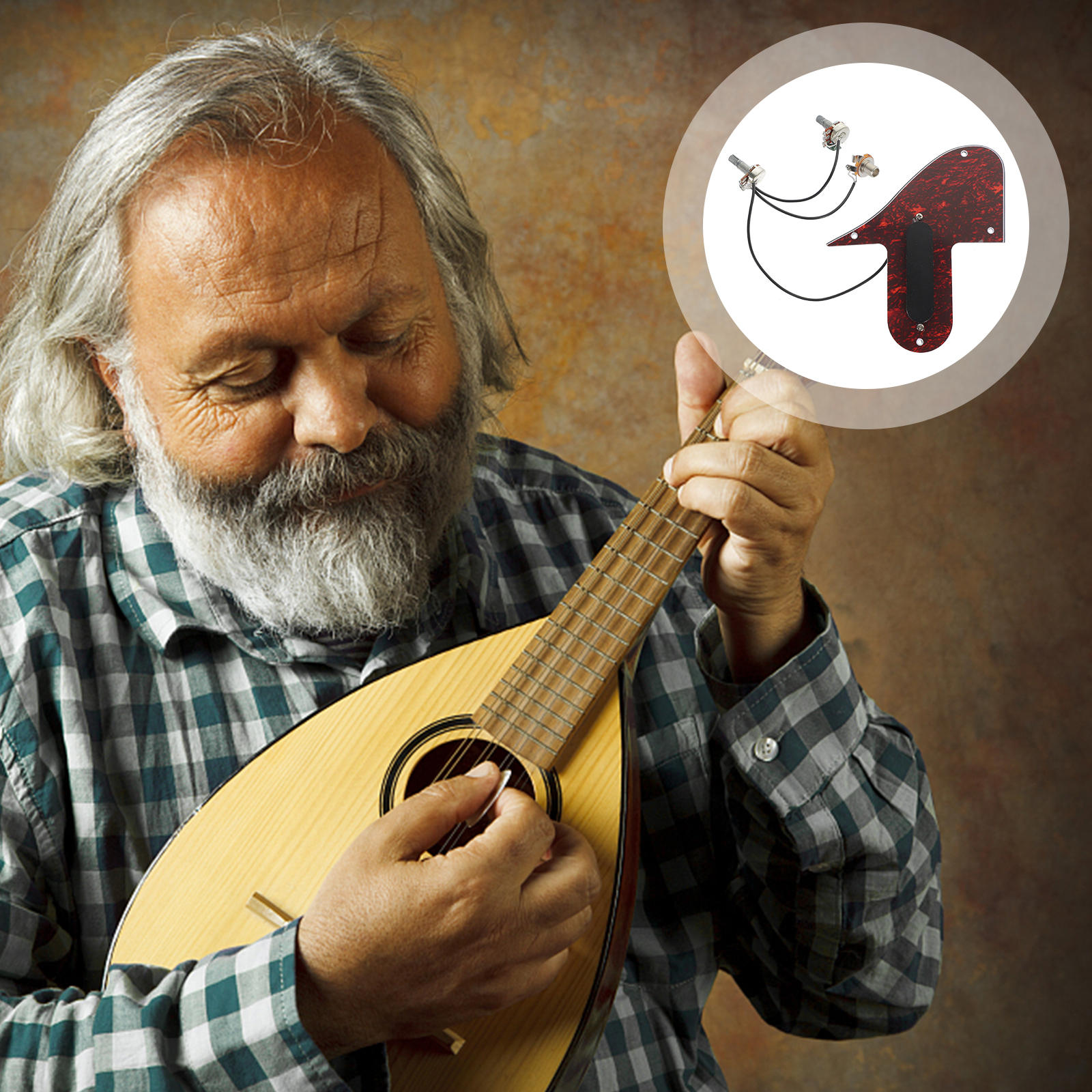 AURARMLET Mandolin Pickguard Assembly with Built-in Pickup and Multicolor PVC Protective Cover 15.20 x 13.05 x 0.25 cm