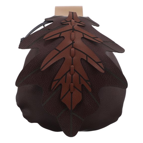 AURARMLET Medieval Brown PU Waist Bag with Leaf Pattern, Belt Pouch for Outdoor Travel, Hiking, Renaissance Costume
